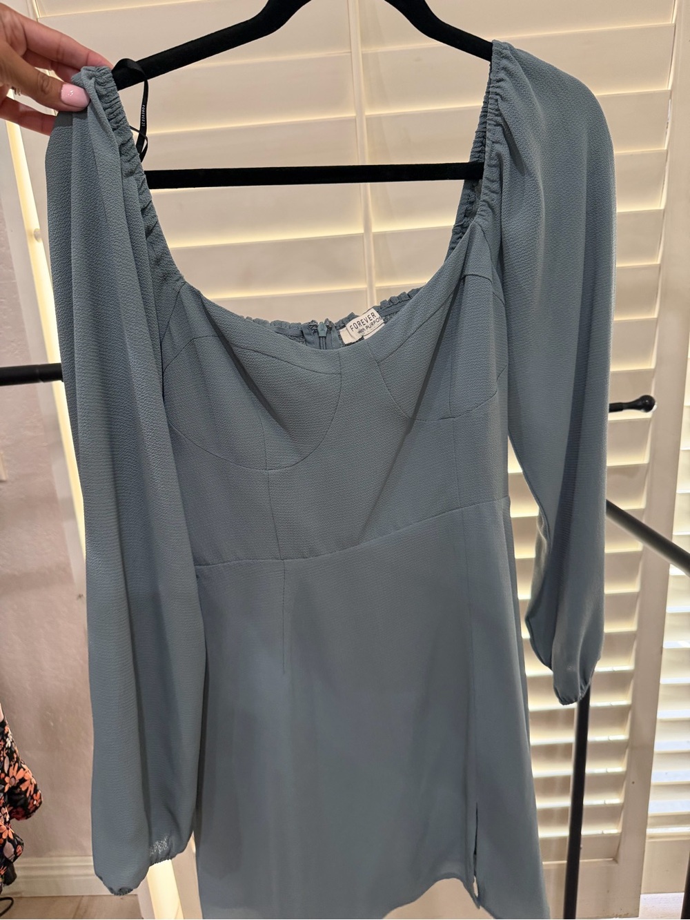 Forever 21 Slate Blue Square-Neck Mini Dress